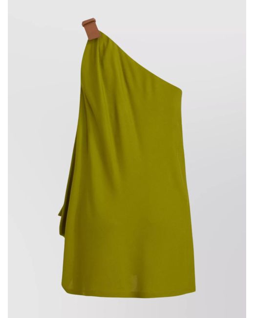Alberta Ferretti Green One Shoulder Draped Detail Dress