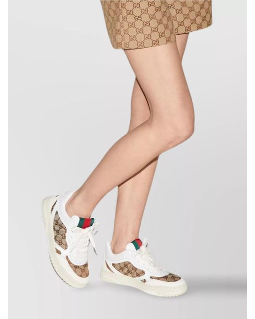 Gucci White Leather And Gg Supreme Fabric Low-Top Sneakers