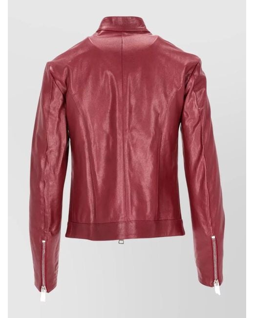 LA ROSE Red Bomber Jacket Color Block High Collar