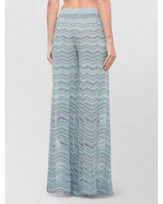 D.exterior Blue Lurex Chevron High Waist Sheer Wide Pants