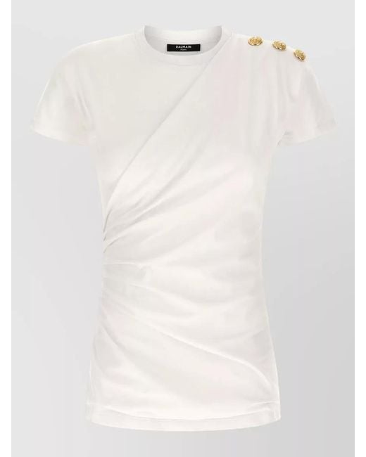Balmain Natural Draped Short-Sleeve T-Shirt