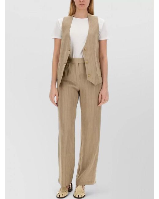 Alysi Natural Linen Trousers Elastic Waist Belt Loops