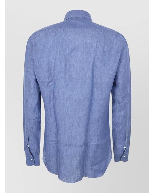 Barba Napoli Blue Long Sleeve Shirt Buttoned Cuffs Design for men