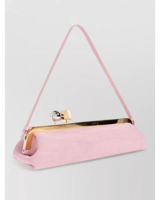 Jacquemus Pink Salon Crocodile Effect Leather Clutch Bag