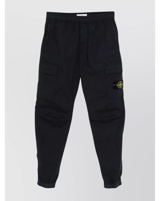Stone Island Blue Cargo Pants With Snap Button Pockets for men
