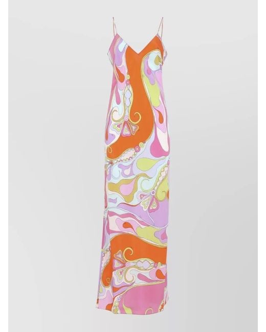 Emilio Pucci White Printed Silk Slip Dress Ankle Length