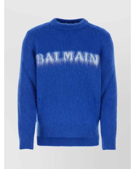 Balmain Blue Ribbed Wool Blend Jumper for men