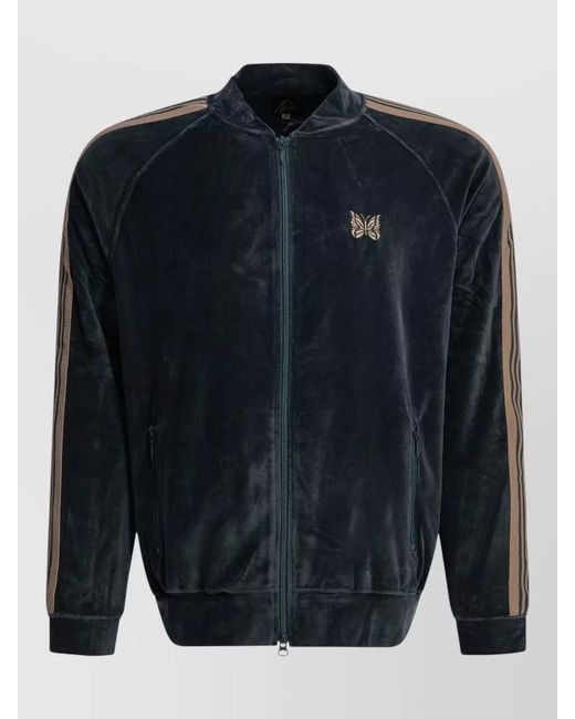 Needles Blue Track Zip Sweatshirt Side Pockets Stripes for men