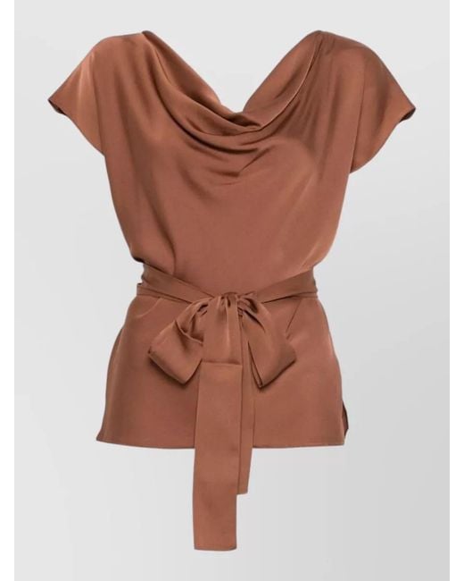 Silk95five Brown Mizner Top Cap Sleeves Cowl Neck
