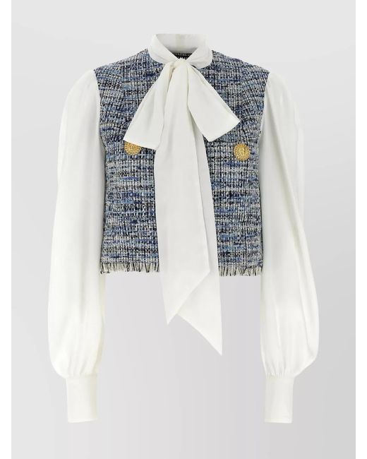 Balmain Blue Cropped Tweed Blouse