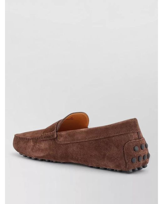Tod's Brown Suede Moc Toe Loafers Rubber Sole for men