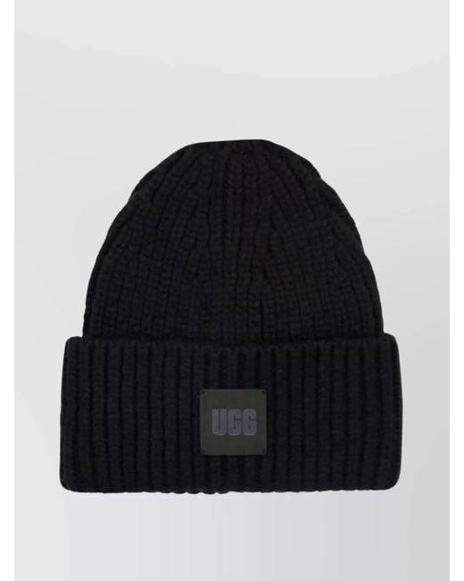 Ugg Black Ribbed Texture Fold-Over Cuff Beanie