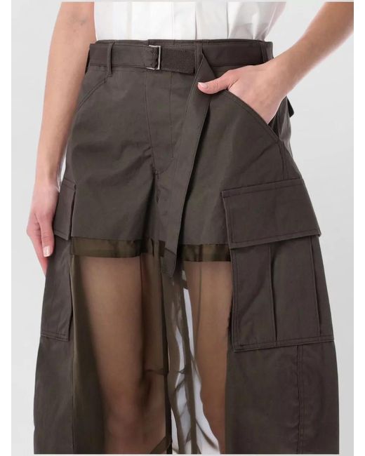 Sacai Multicolor Belted Cargo Shorts Sheer Panel Design