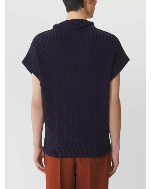 Lanvin Blue Ribbed Wool High Neck Short-Sleeve Jumper for men