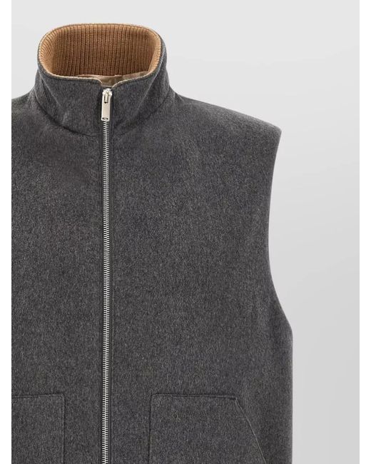Lardini Gray Wool Vest High Collar Front Pockets for men