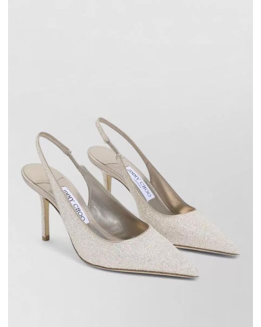 Jimmy Choo Natural Lace Pumps Glitter Pointed Toe Slingback Stiletto
