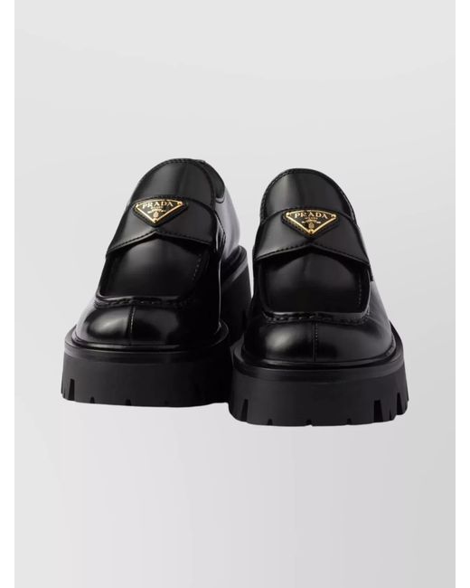 Prada Black Modern Loafers With Chunky Sole Design