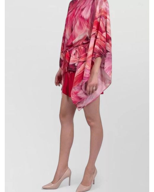 Roberto Cavalli Red Beach Shirt Belted Waist Kimono Sleeves