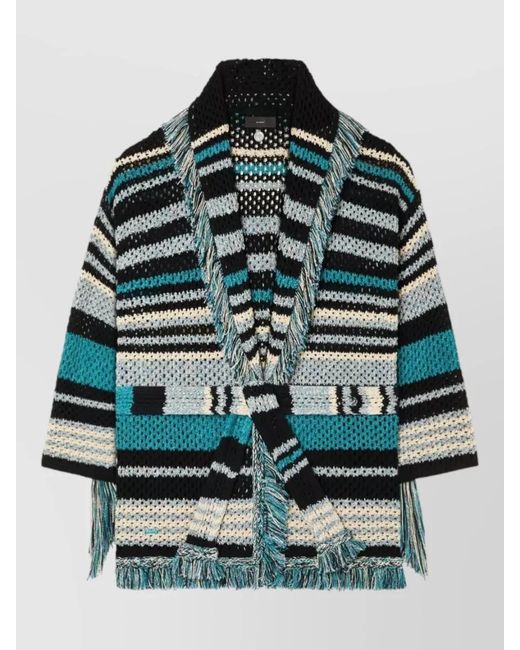 Alanui Gray Ocean Stripes Fringed Cardigan