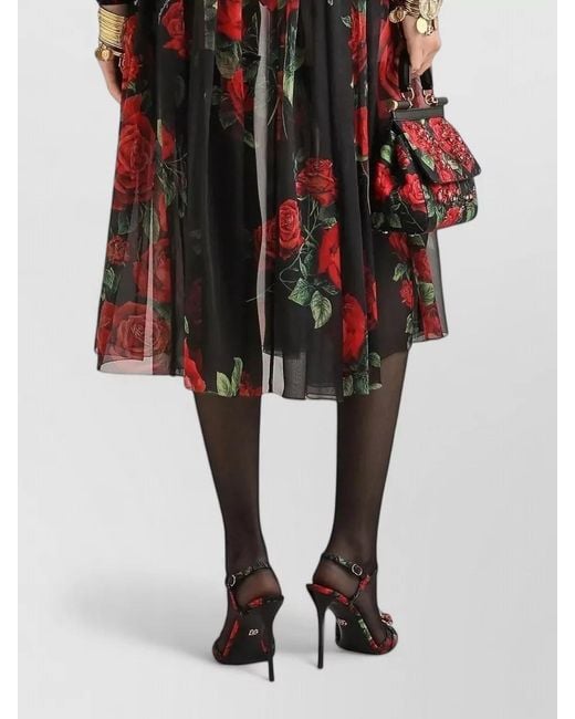 Dolce & Gabbana Black Silk Draped Printed Midi Dress