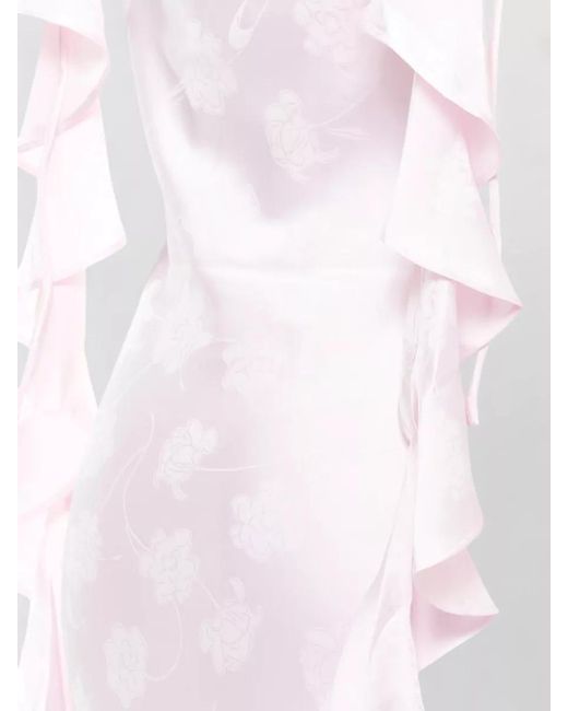 ROTATE BIRGER CHRISTENSEN White Satin Dress Cowl Neckline Sleeveless Ruffle