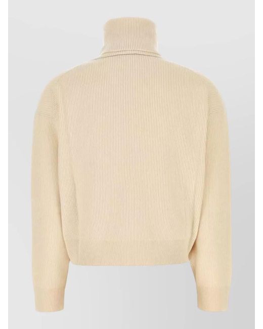 Brunello Cucinelli Natural Wool Blend Turtleneck Sweater Long Sleeves