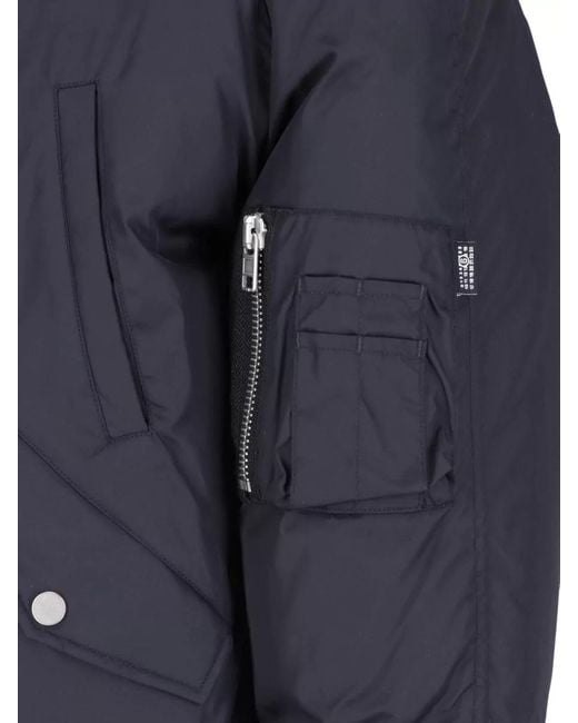 MM6 by Maison Margiela Blue Hooded Padded Coat Adjustable Hem Cuffs Pockets for men