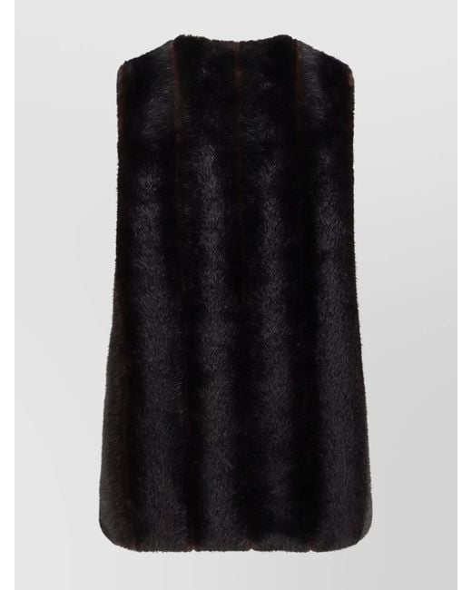 MM6 by Maison Margiela Black Faux Shearling V-Neck Sleeveless Gown