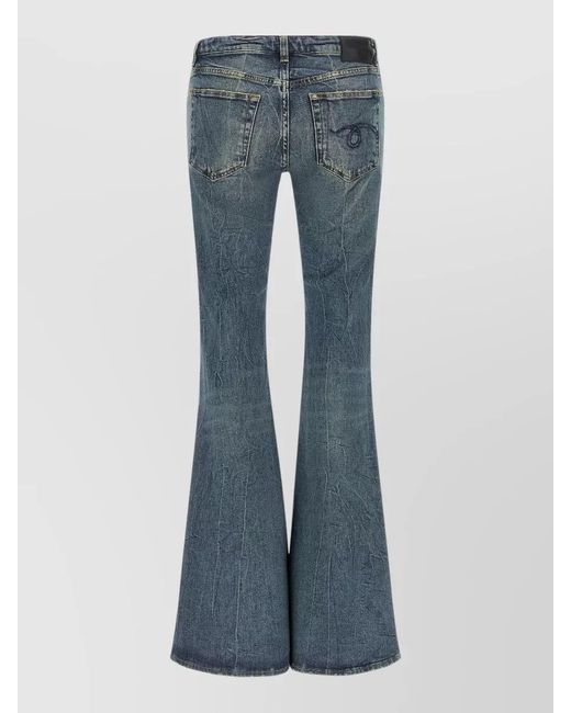 R13 Blue High Waist Flared Denim Jeans Distressed Stitching