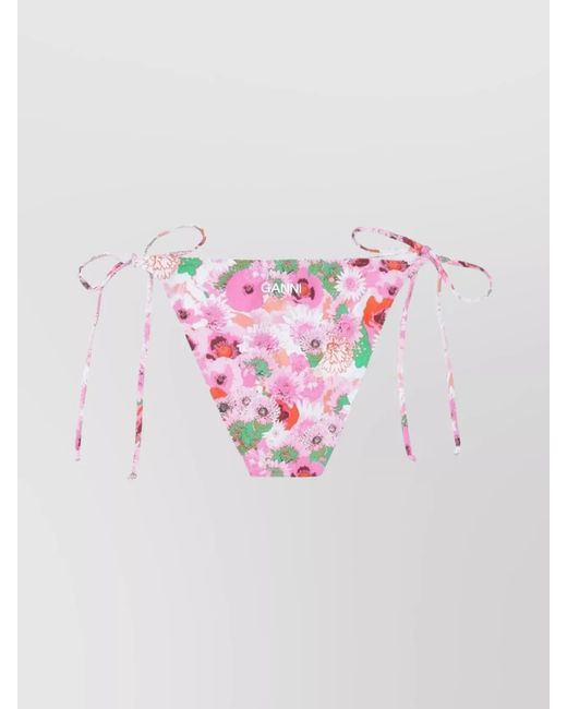 Ganni Pink Floral-Print String Bikini Bottoms