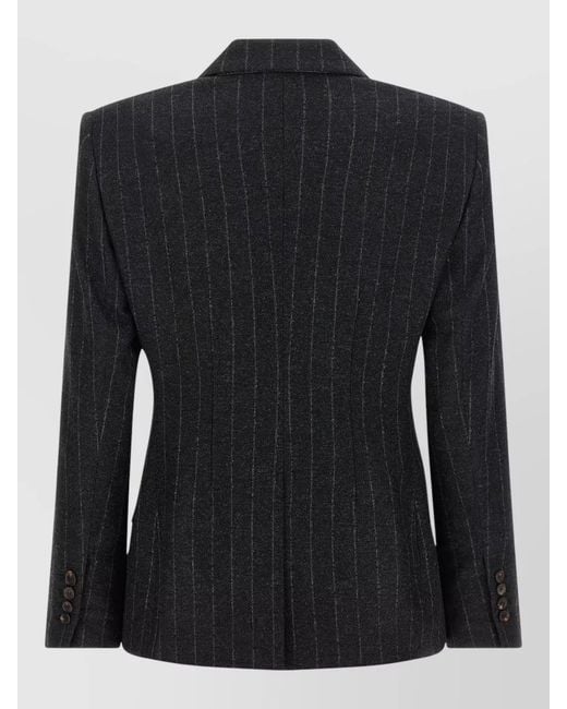 Brunello Cucinelli Black Pinstripe Blazer Wool Cashmere Peak Lapels