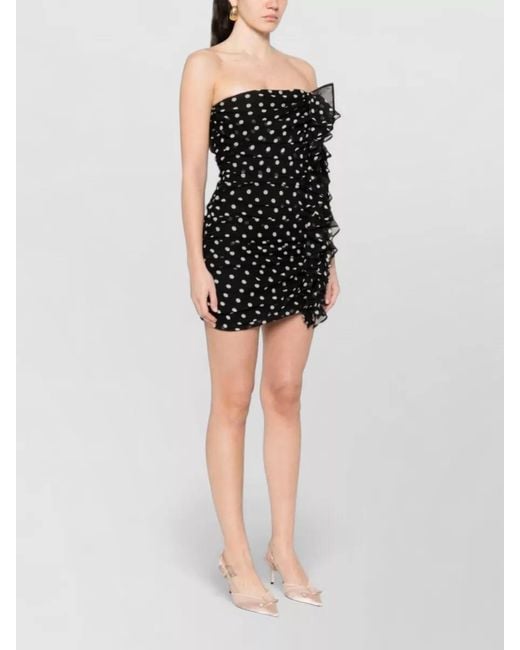 Nina Ricci Black Silk Polka-Dot Ruffled Strapless Mini Dress