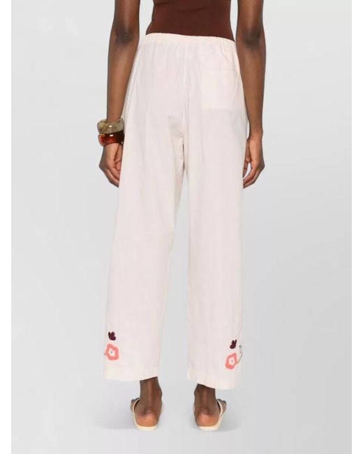 Forte_forte Natural Cotton Trousers Wide Leg Embroidered Design