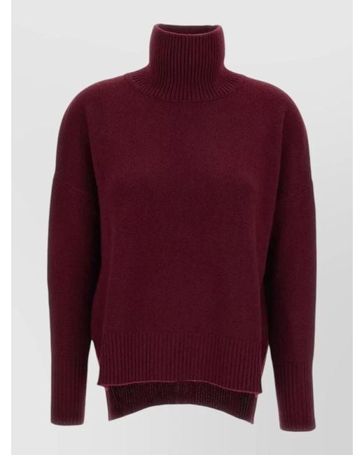 Lisa Yang Red Cashmere Heavy-Knit Turtleneck Asymmetric Sweater