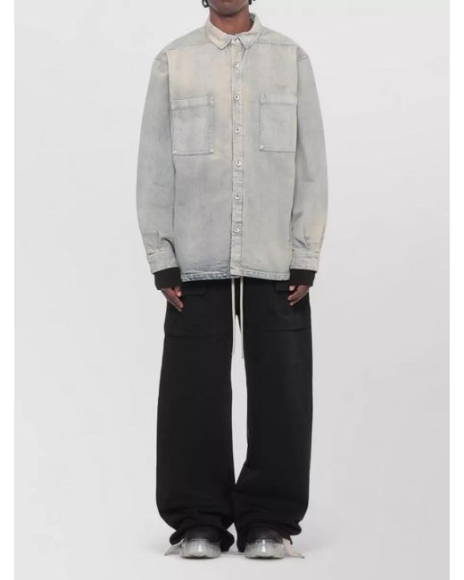 Rick Owens Gray Cotton Jacket Point Collar Chest Pockets for men