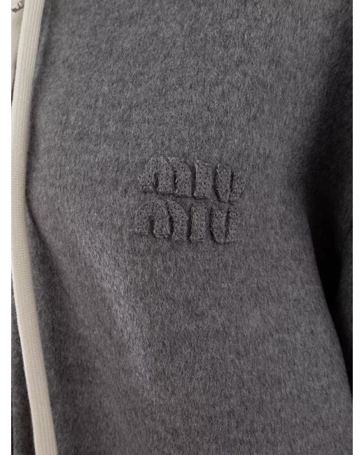 Miu Miu Gray Knit Hooded Jacket Elasticated Cuffs Long Sleeves
