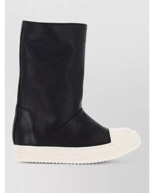 Rick Owens Black Leather Ankle Sneakers Modern Silhouette Rubber Sole