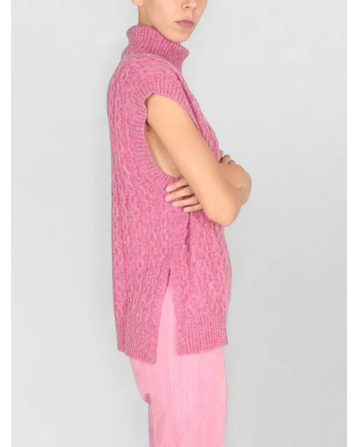 Baum und Pferdgarten Pink Cilina Cable Knit Sleeveless Turtleneck Top