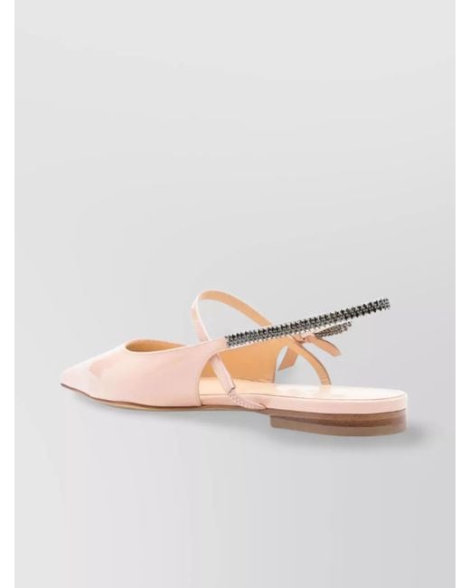 Mach & Mach Pink Leather Crystal-Embellished Slingback Ballerina Flats