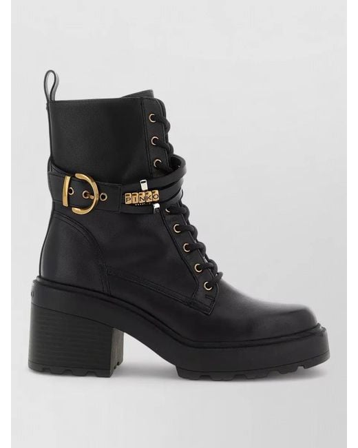 Pinko Black Leather Lace-Up Ankle Boots