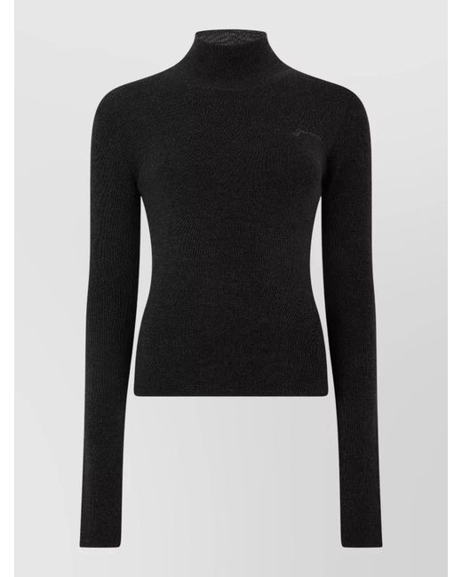 Ganni Black Fitted High Collar Cropped Knit Top