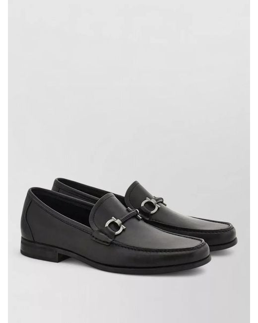 Ferragamo Black Gancini Detail Tubular Leather Loafers Rubber Sole for men