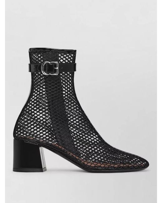 Alaïa Black Ankle Boots 55 Mesh Buckle Block Heel