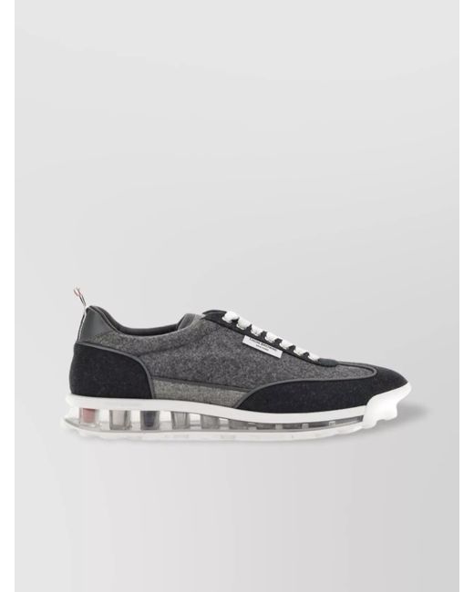 Thom Browne Gray Leather Panelled Low-Top Sneakers for men