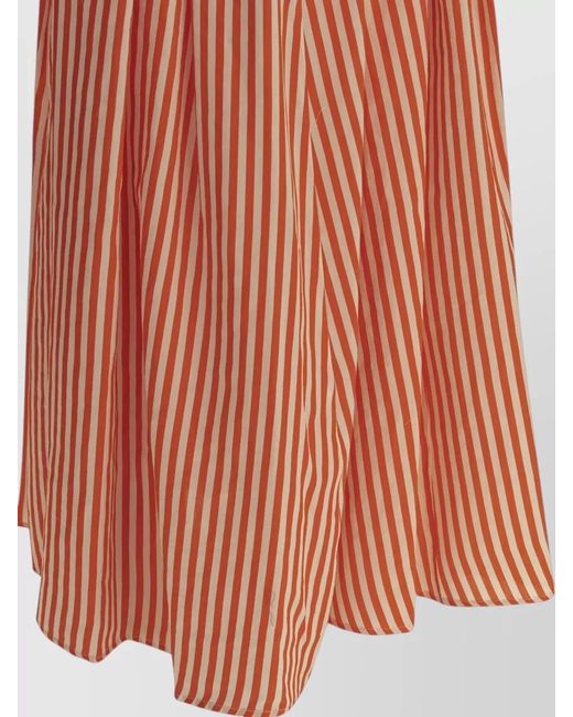 Apuntob Multicolor Short Sleeves Round Neckline Striped Pleated Dress
