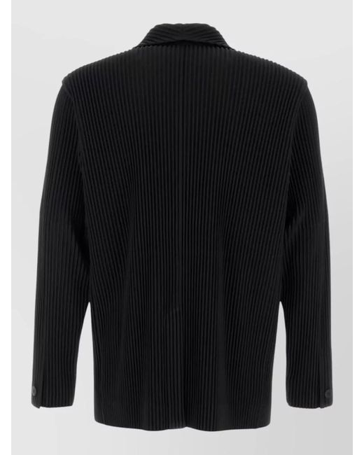 Homme Plissé Issey Miyake Black Ribbed Blazer Featuring Notched Lapels for men