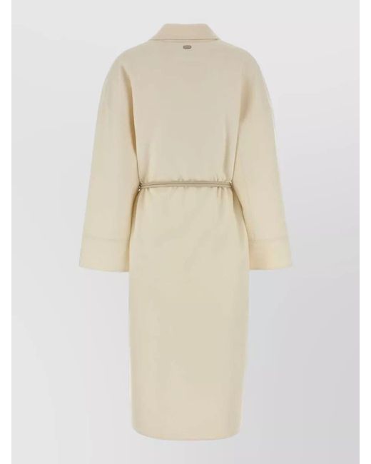 Agnona Natural Wool Blend Coat Belted Waist Pockets