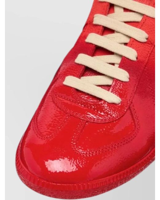 Maison Margiela Red Low Top Lace Up Patent Sneakers
