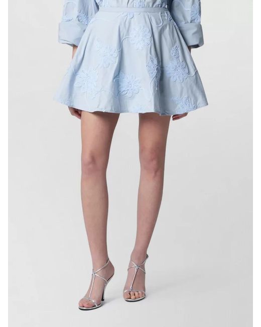 ROTATE BIRGER CHRISTENSEN Blue Floral Flared Mini Skirt