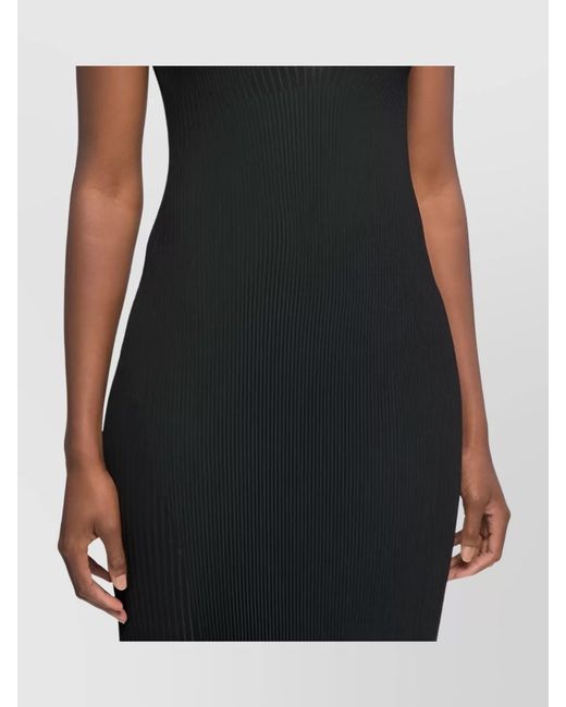 AZ FACTORY Black Ribbed V-Neck Knee-Length Dress